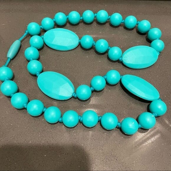 Silicone bead teething or anxiety toy chewy necklace in Aqua: Unchewed 😂 - Picture 2 of 3